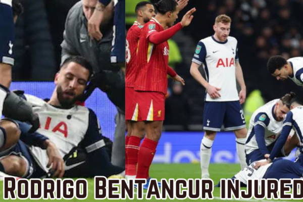 Bentancur of Tottenham was removed on a stretcher following an injury sustained during the match against Liverpool.