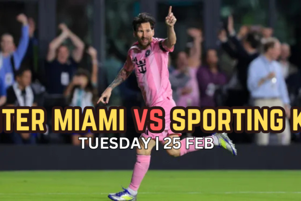 Follow the action as Inter Miami takes on Sporting Kansas City: In the Champions Cup, Messi scores.